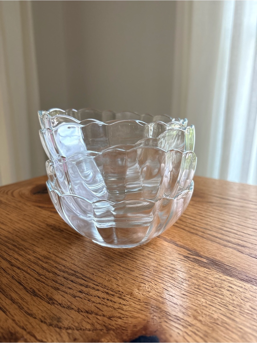 Arcoroc set of 5 Clear Glass Bowls- scalloped- made in France- 5” across top